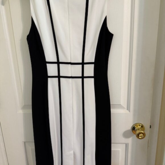 Calvin Klein Black & White Color Block Sleeveless Sheath Dress Sz 8 - Picture 6 of 7